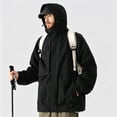 thumbnail image 7 of Windbreaker Jackets for Men Oversized Cargo Multi Pocket Hooded Outdoor Windbreaker Light Water Resistant Street Camping Jacket Black 3XL, 7 of 7