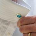 thumbnail image 2 of Plaid Turquoise Teal Gray Grey Pattern Round Cufflink Set Gold Color, 2 of 5