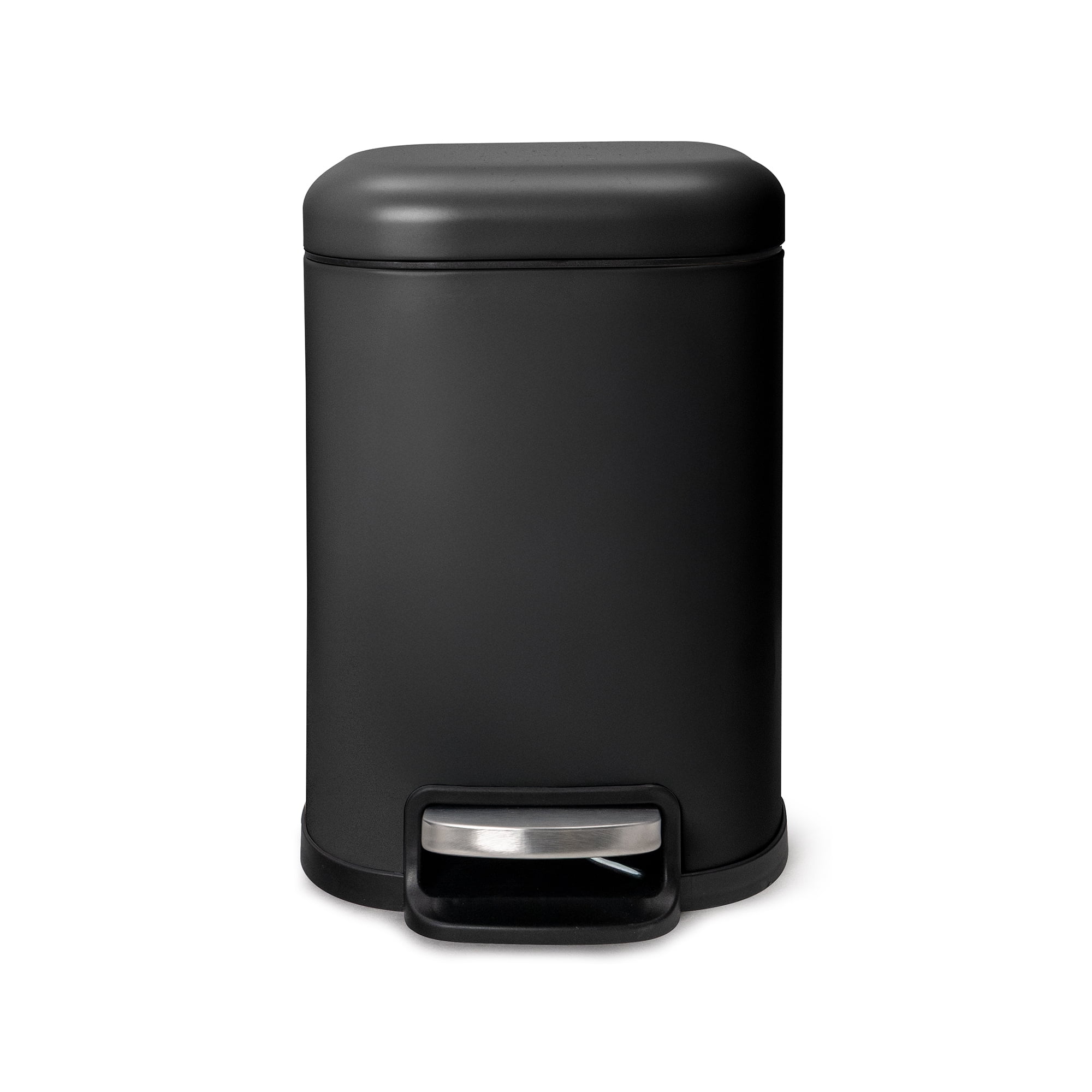 Acento Cubo Square Step Trash Can, 1.6 Gallon Compact Bathroom Waste Bin with Soft Close and Stay Open Lid, Removable Inner Bucket, Matte Black
