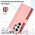 thumbnail image 4 of Wallet Case for Samsung Galaxy S24 Ultra Flip Case, Vintage PU Leather Zipper Pocket Kickstand Protective Shoulder Strap Lanyard Rugged Phone Cover with Card Holder for Galaxy S24 Ultra,Pink, 4 of 9