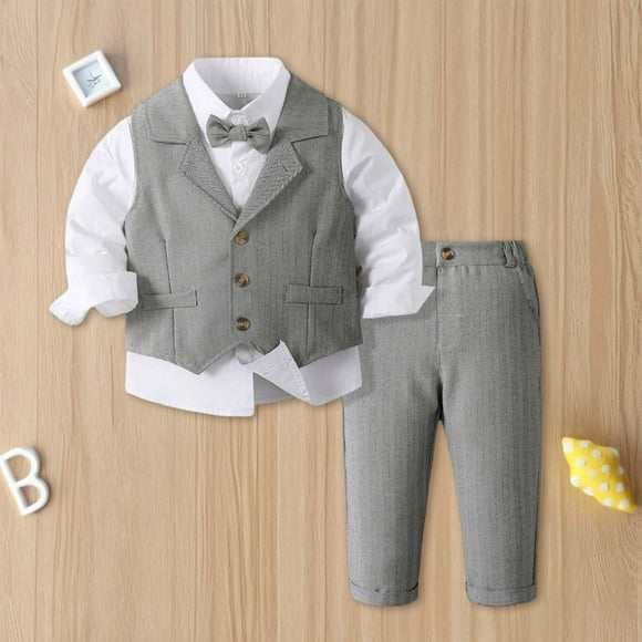Boys Outfits Formal Dress Sets Toddler Kids Shirt Vest Pants Bow Tie Suit for Age 18 Months to 7 Years