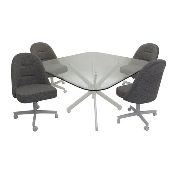 M-235 Dinette Swivel Metal Caster Chairs - Clear Glass - Mojeva Grey - White