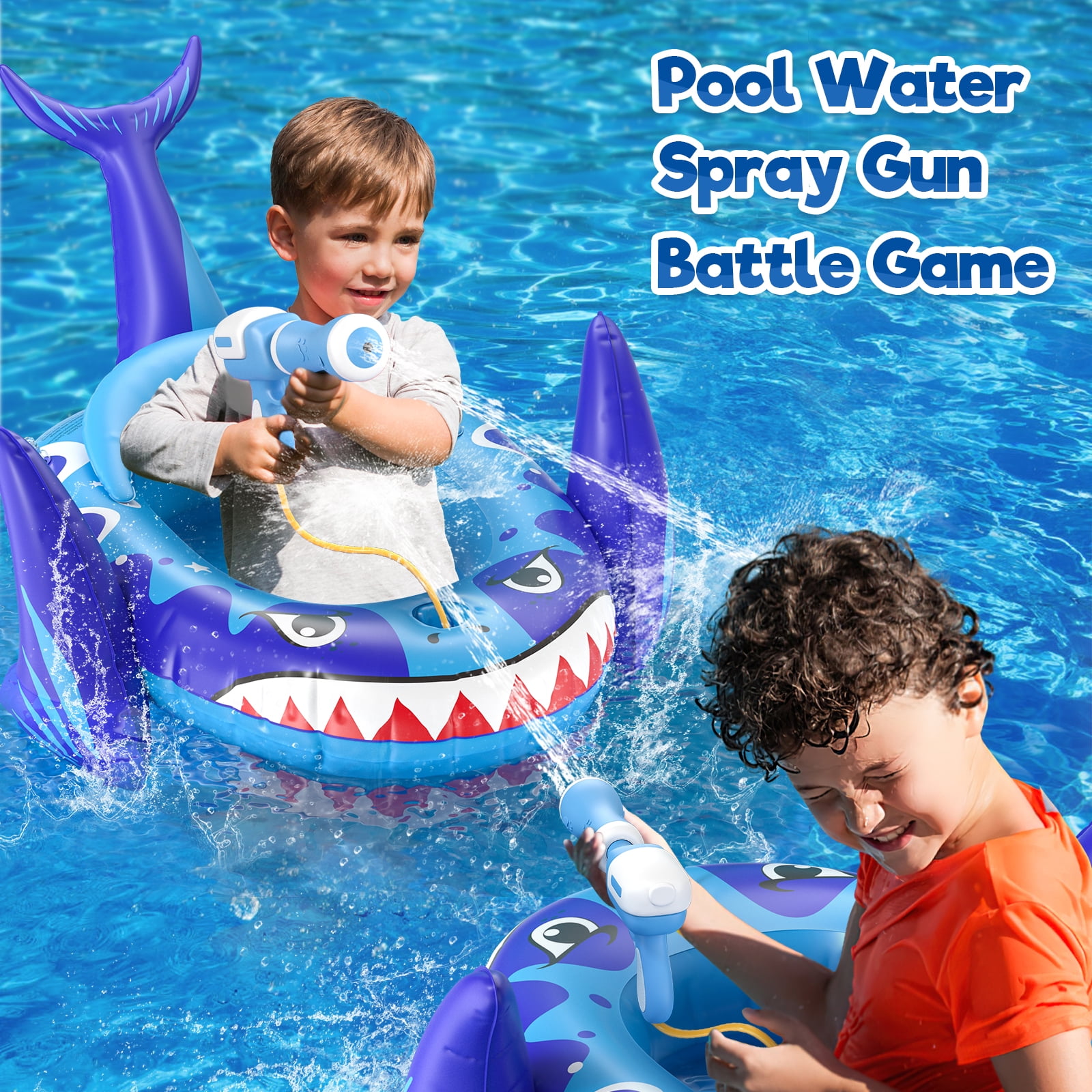 Kids Pool Floats with Water Gun, Shark Toddler Inflatable Pool Toys for Kids Age 3-8 Years Old, Summer Outdoor Water, Beach, Swimming Pool Toys Gift