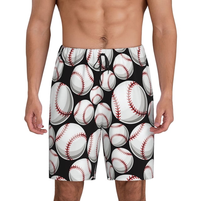 Gaeub Mignon Imprimé Baseball Shorts de Pyjama pour Hommes, Shorts de Sommeil pour Hommes, Pantalons de Pyjama, Pantalons de Pyjama pour Hommes avec Poches-4TG