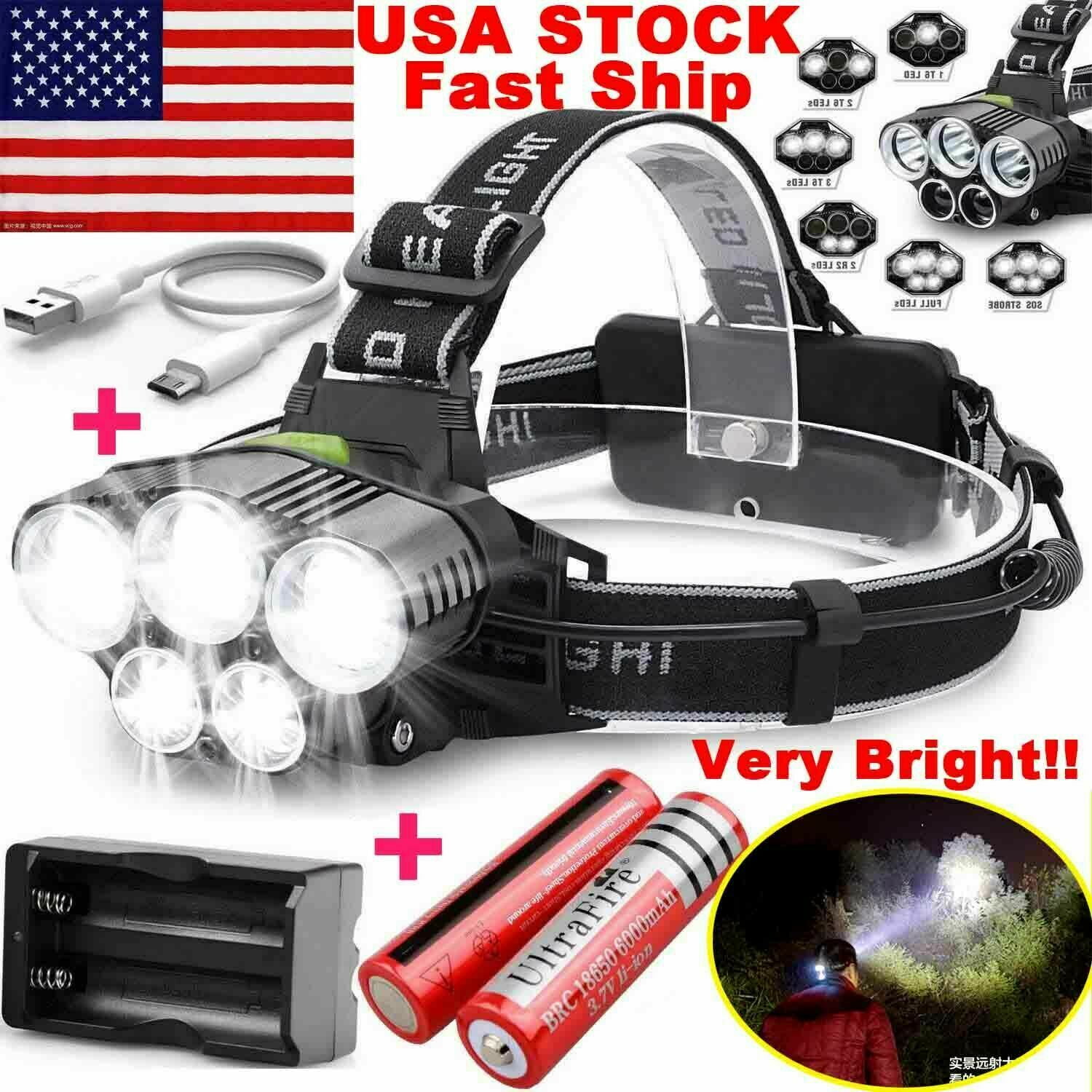 USA Tactical T6 LED Headlamp Zoomable Focus HeadLight Lamp Torch
