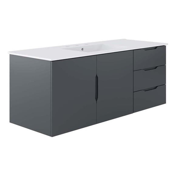 Pemberly Row Modern Wood Single Sink Bathroom Vanity in Gray/White