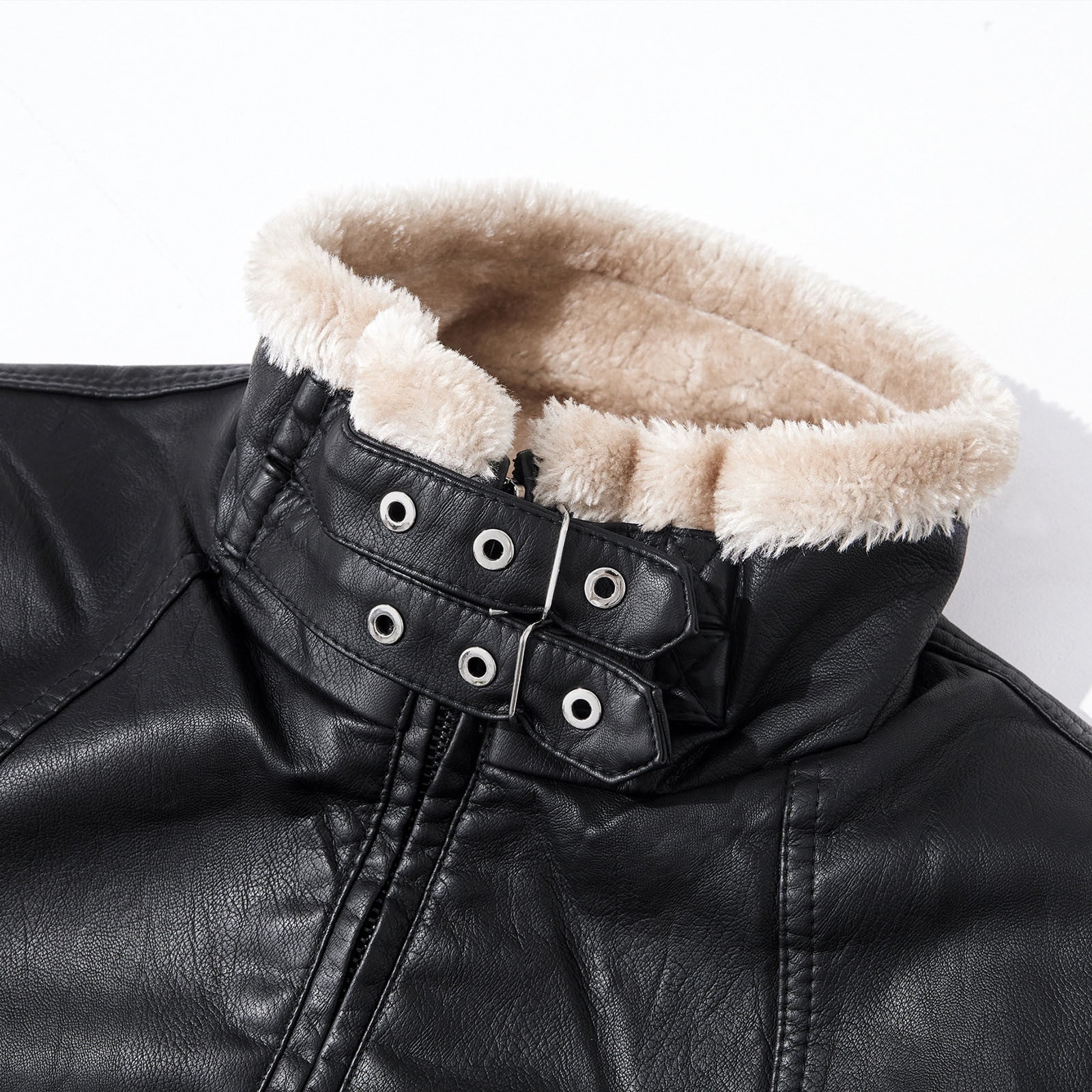 YLSDY Fashion Men's Casual Faux Leather Zip Up Long Sleeve Bomber Jacket Fashion Suede Sherpa Jacket Trendy PU Coat with Pockets Black XL