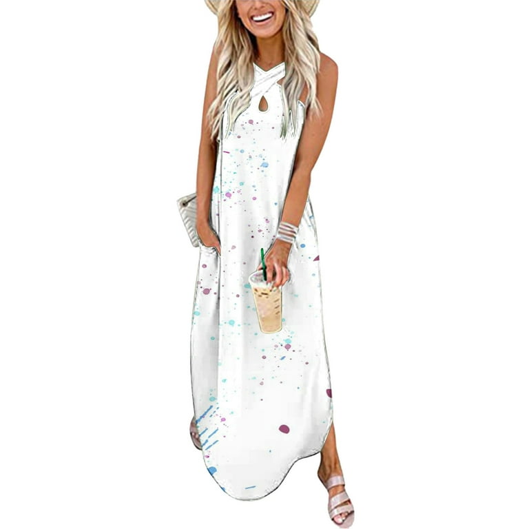 Gosuguu Maxi Dress for Women, Women's Casual Loose Sundress Long Dress  Sleeveless Split Maxi Dresses 2024 Summer Beach Dress with Pockets Open Box  Deals Deals Under 5 Dollars #5 