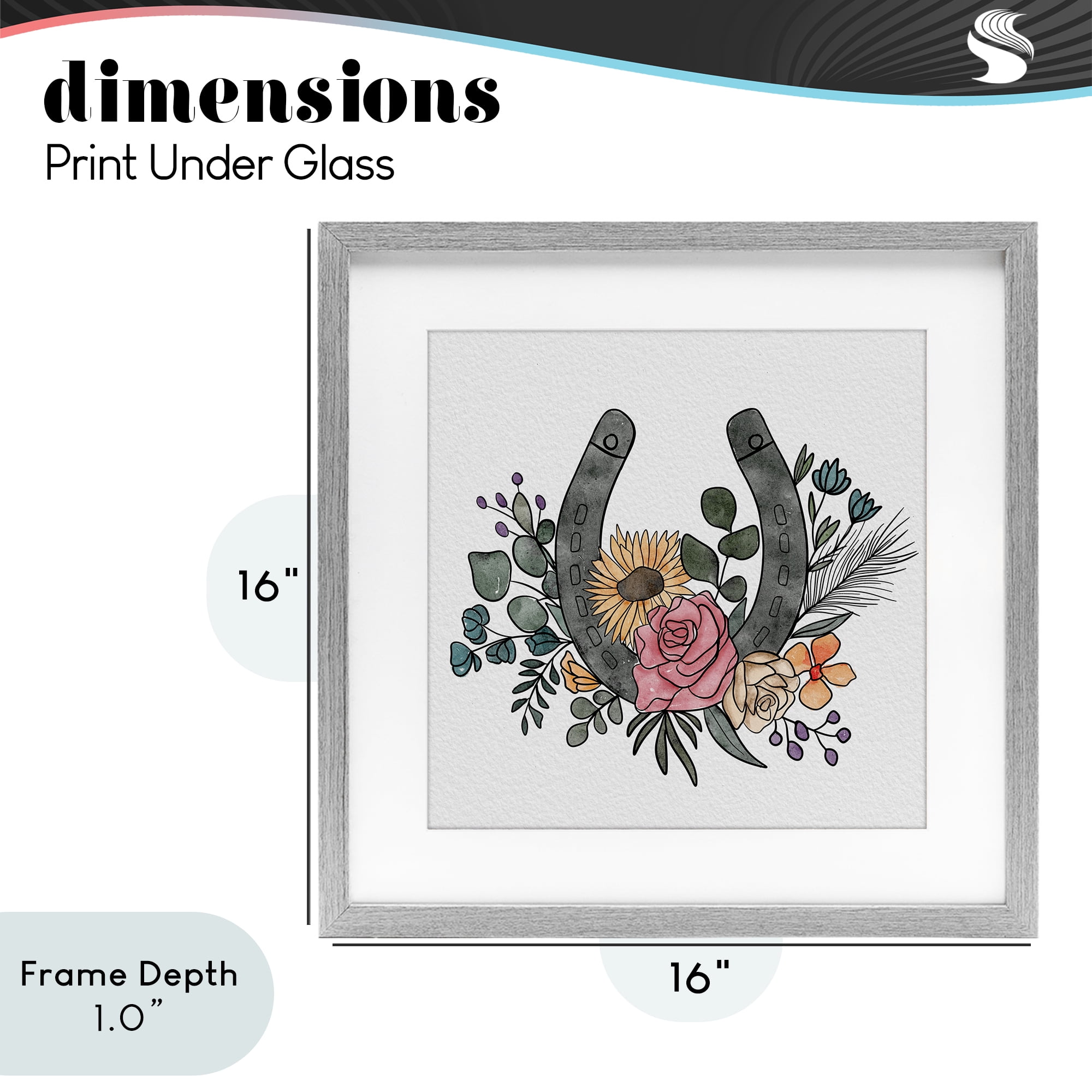 Stupell Industries Boho Floral Horseshoe Gray Framed Print Under Glass, design by Alisha Kiara Design