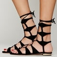thumbnail image 2 of Schutz Erlina Black Nubuck Suede Gladiator Lace Up Flat Gladiator Tie Up Sandal (10.5), 2 of 4