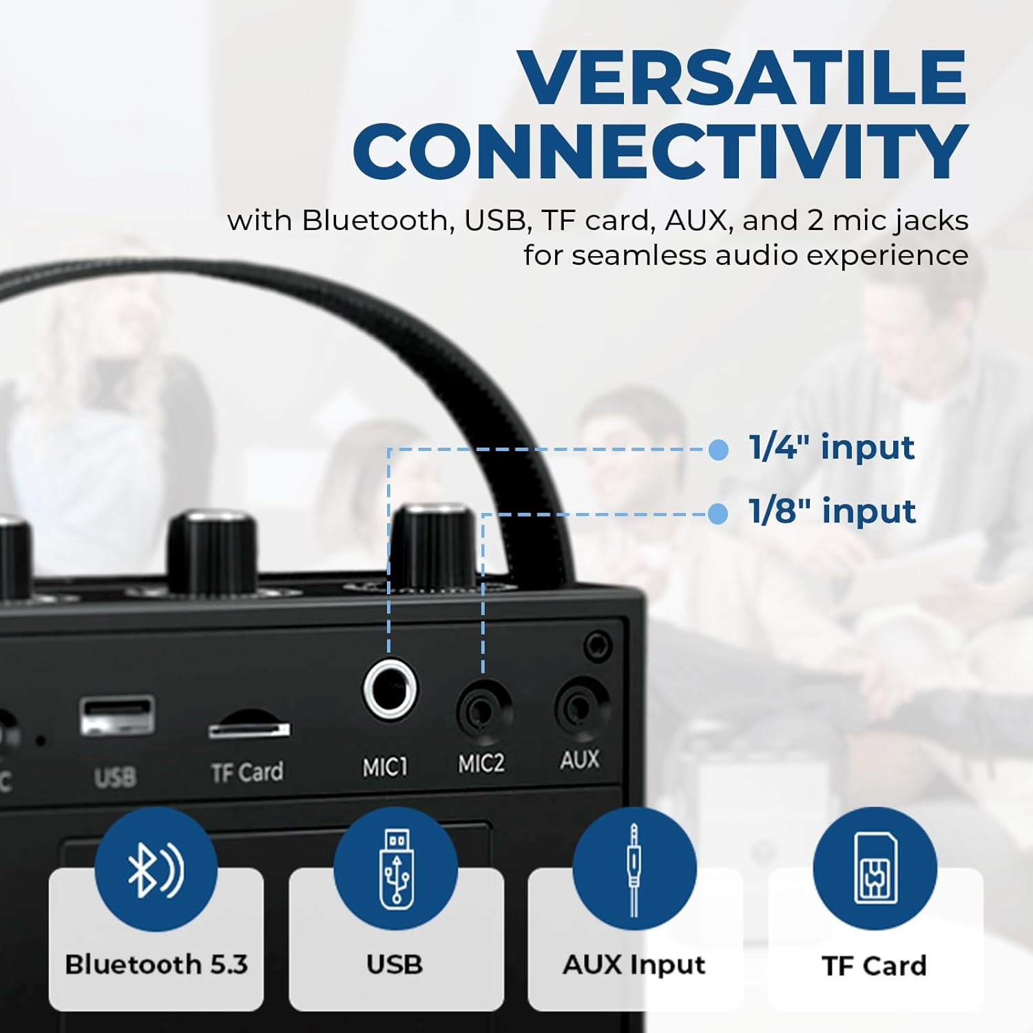 HW HAOWORKS 40W Portable Mixing Speaker with Bluetooth 5.3, USB/TF/AUX Playback, Dual Mic Inputs (1/4" & 3.5mm) for Karaoke, PA, Live Stream-S98