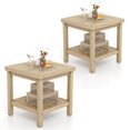 thumbnail image 1 of Costway 2 Pcs Table d'Appoint Extérieur à 2 Niveaux, Table d'Extrémité en Bois de Teck avec Tablette de Rangement Naturel, 1 of 10