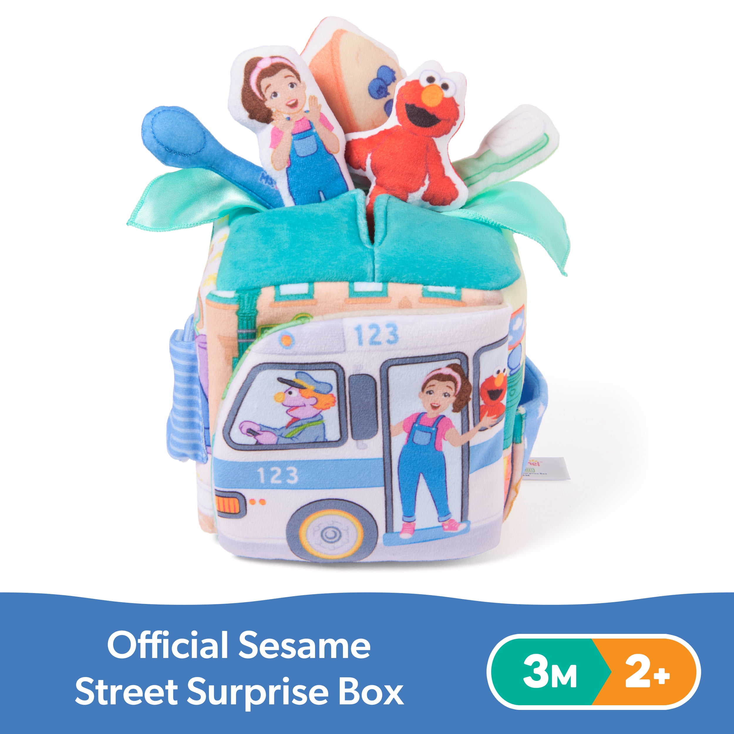 Ms. Rachel x Sesame Street, Coffret Surprise Learning Box avec peluches Elmo et Ms. Rachel, jouets éducatifs avec animaux en peluche, jeux et activités sensoriels pour bébés, jouets pour filles et gar
