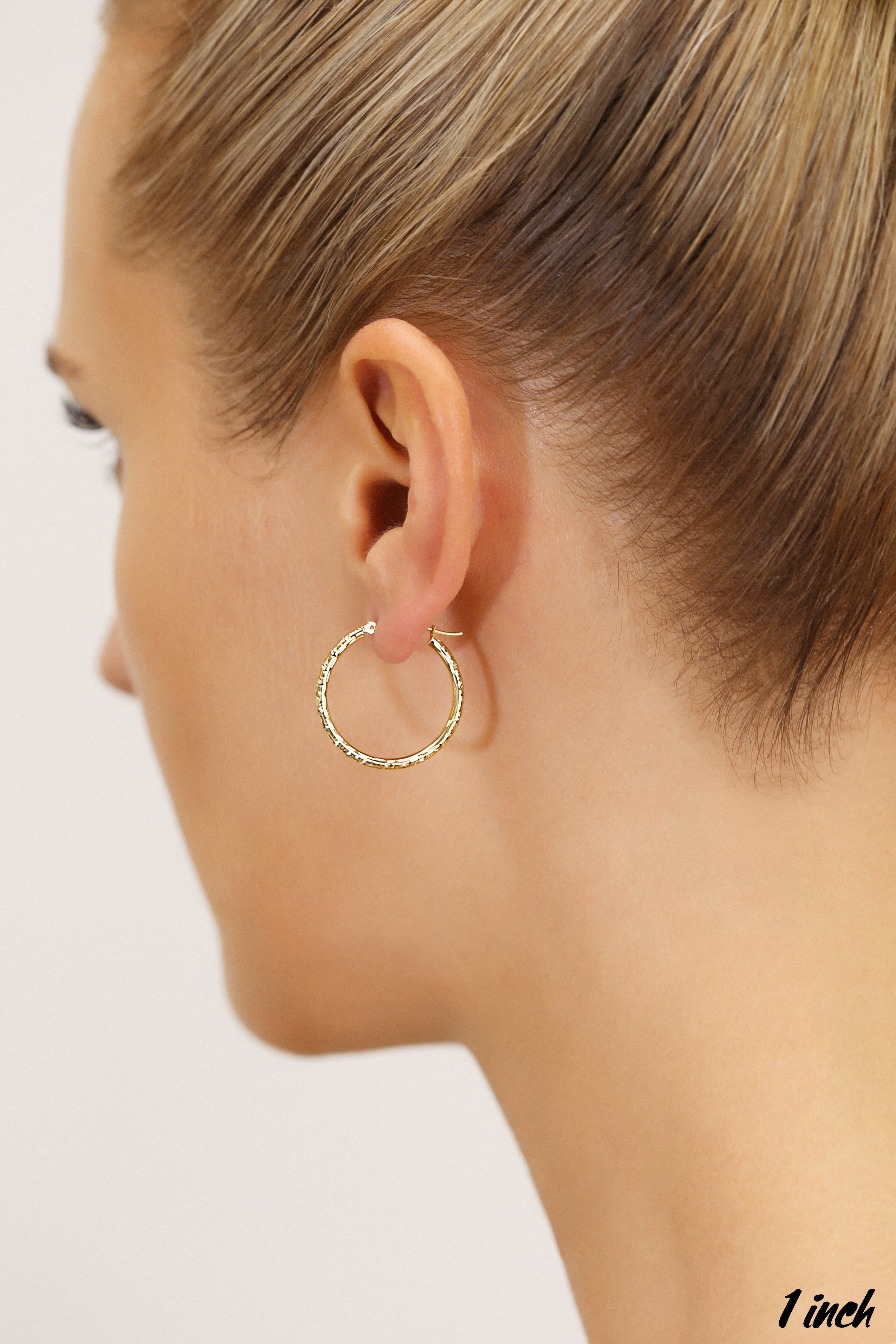 Tilo Jewelry 14K Yellow Gold Round Hoop Earrings with Diamond-Cut Engraving for Women & Unisex | 25mm - 1 Inch