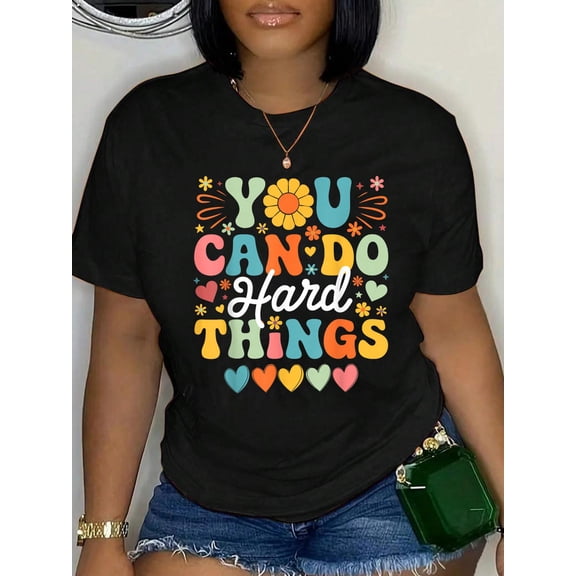 100% Cotton Groovy Test Day Teacher You Can Do Hard Things Men Women T-Shirt Print Round Neck Cotton T-Shirt, Summer Women's Tops, gift