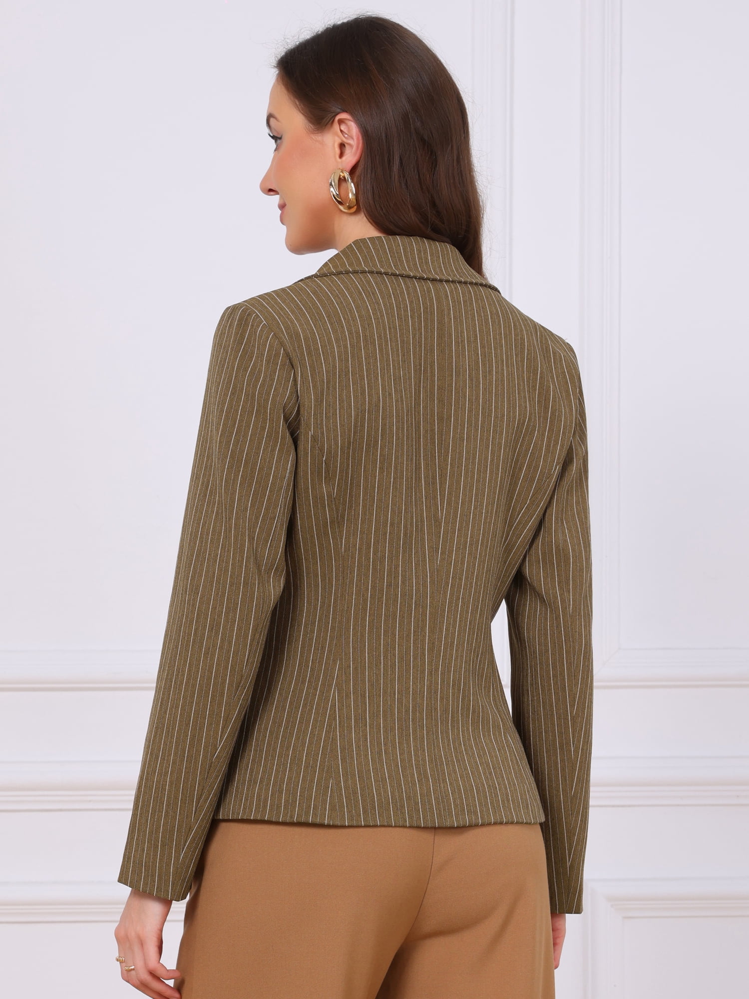 DARING DIVA Women's Pinstripe Blazers Long Sleeve Jacket S Dark Brown Stripes