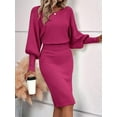 thumbnail image 6 of Women'S Lantern Long Sleeve High Waist Formal Bodycon Pencil Midi Pullover Sweater Dresses Clothes Rose Red L, 6 of 7