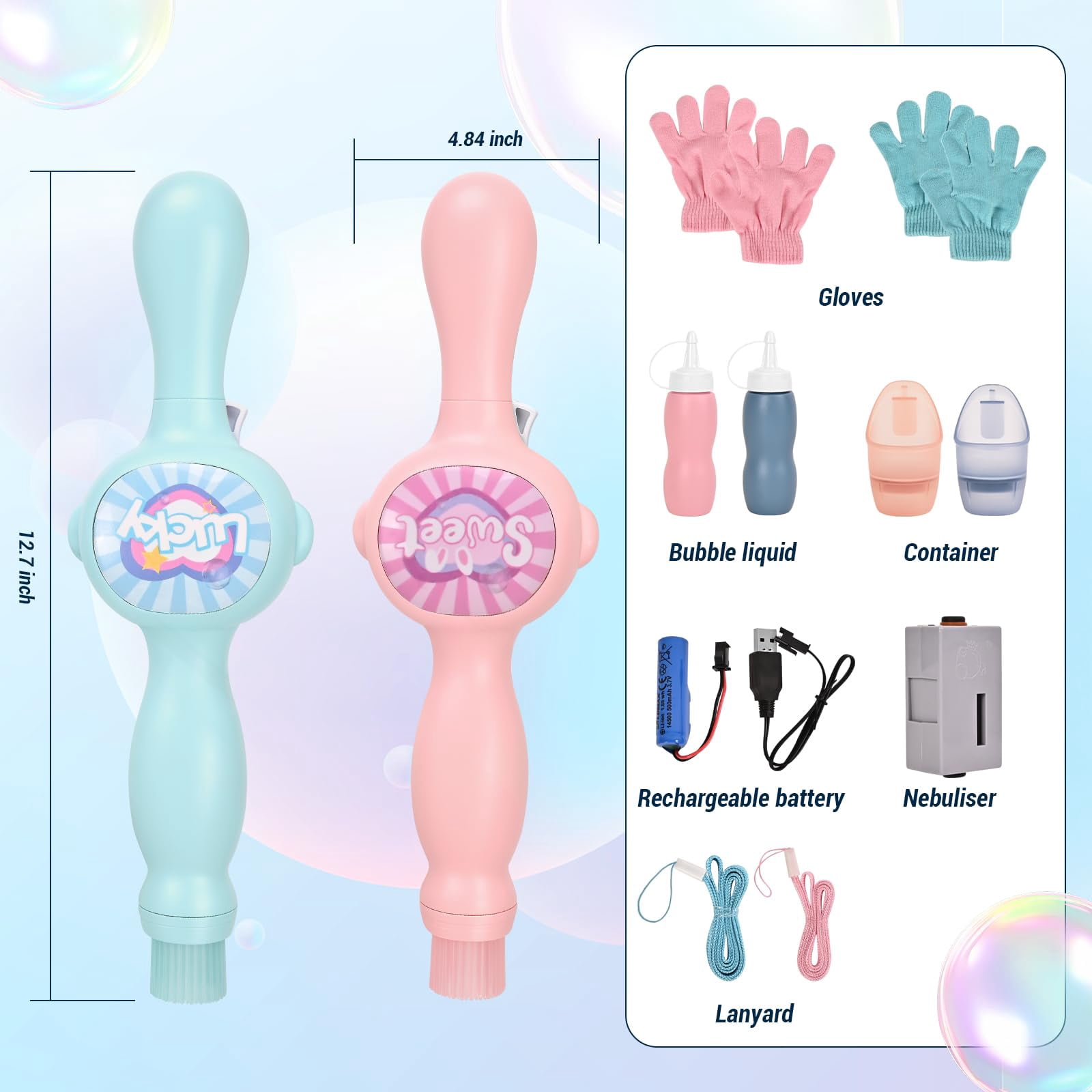 Elastic Bubble Fog Wand, Smoke Bubble Machine with Colorful Lights, Bouncing Bubble Maker Toy for Kids Science Experiments, 12.2" Wand with Gloves