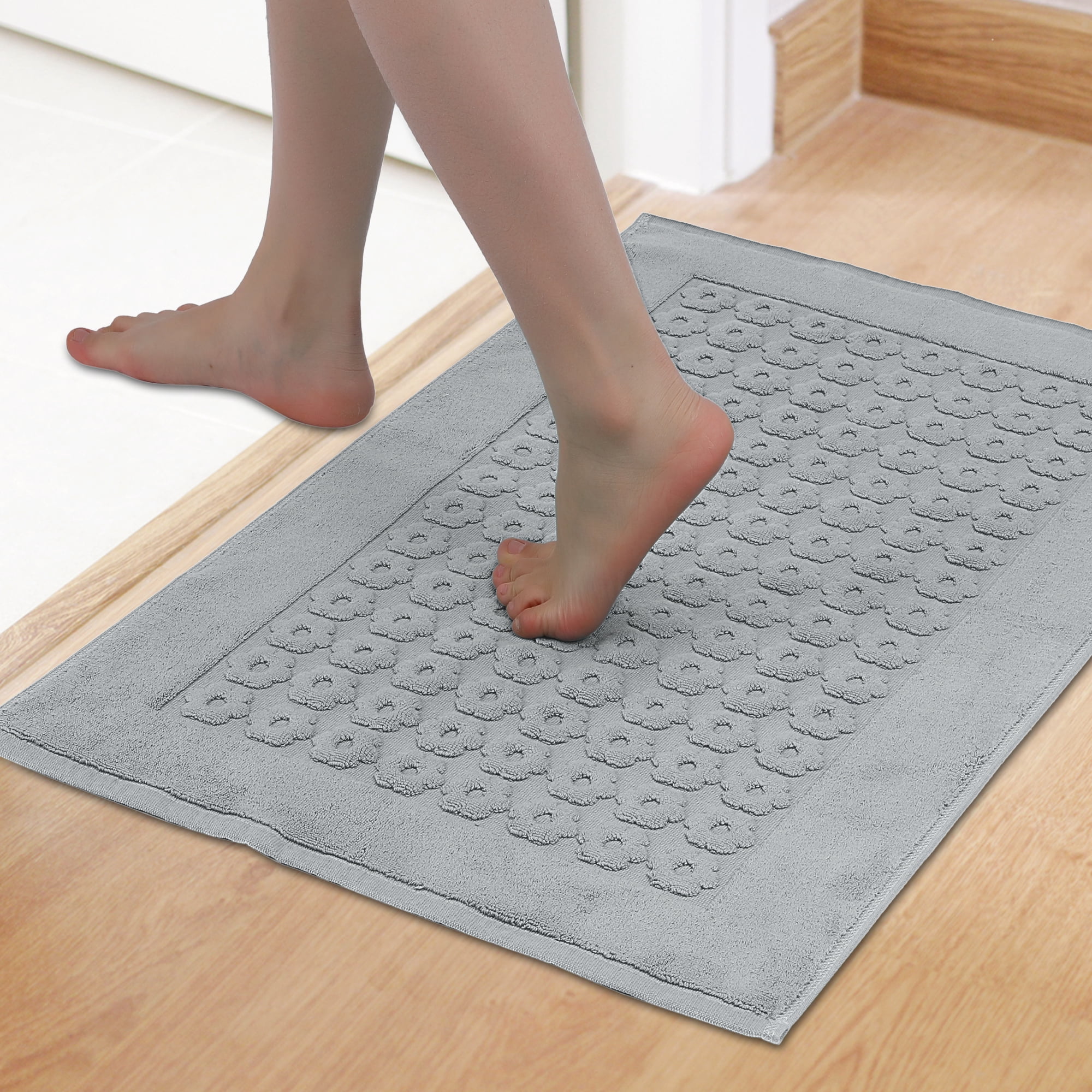 Unique Bargains Bath Rugs Towel Cotton Absorbent Hotel Shower Floor Mat Grey 16" x 24"