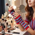 thumbnail image 4 of Unique Bargains 1 Pair Fingerless Gloves Stripes Style Knit Gloves Red, Blue, 4 of 5