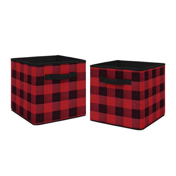 Sweet Jojo Designs Children Fabric Storage Bins, Red and Black, 2 Count