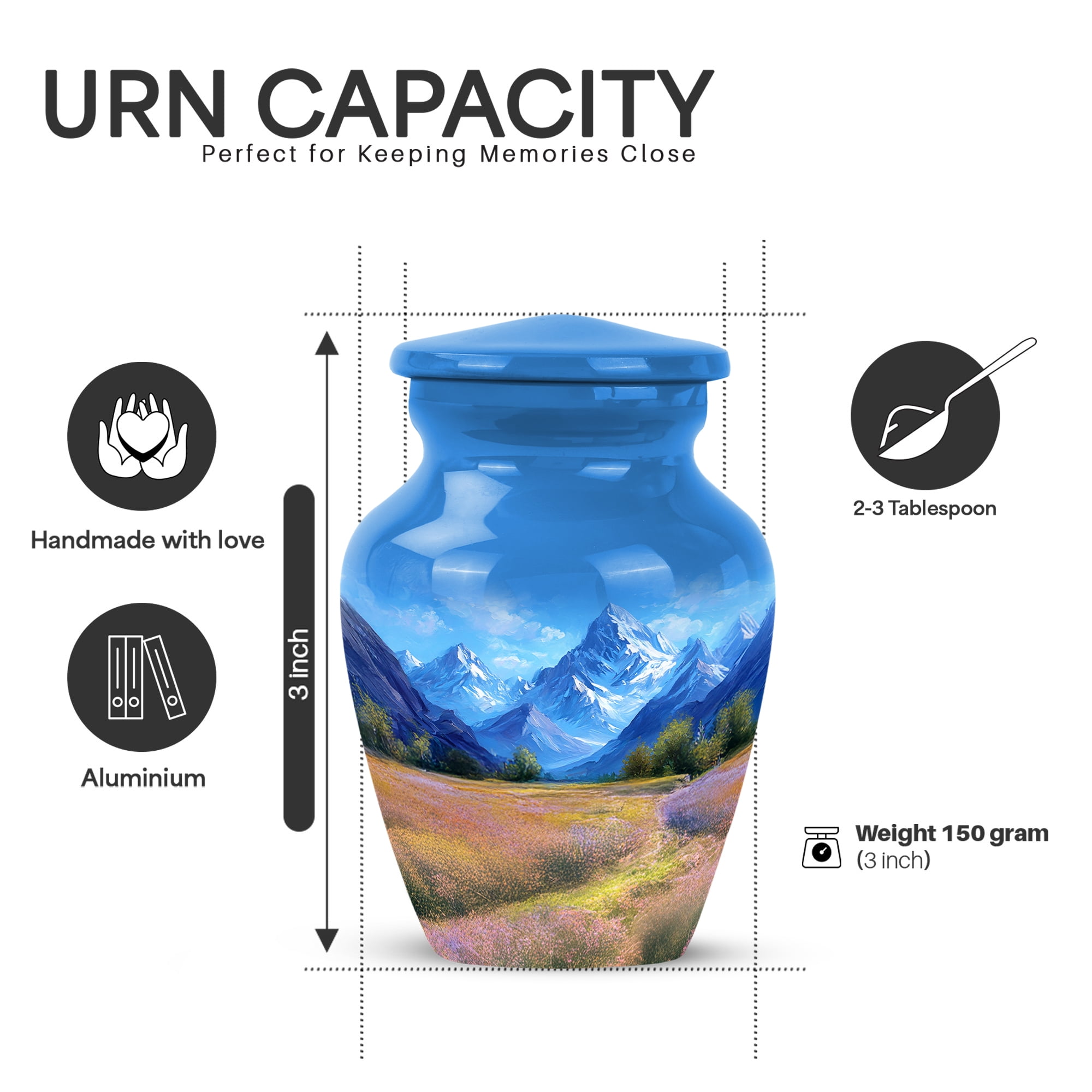Yatskia Mountains Small Urns for Human Ashes Keepsake Adult, Decorative Large Funeral Urn for Adult Ashes, (Classic 10 Inch and 3 Inch)