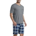 thumbnail image 3 of MoFiz Men's Checkered Pajamas Set Short Sleeve Round Neck T-shirts and Shorts with Pockets Loungewear 2-Piece for Men, 3 of 7