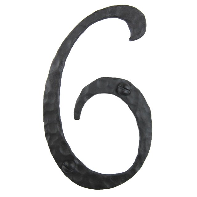 Spanish Rustic Hammered Wrought Iron Address Number 4 inch 6 (Black)