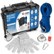LORESO Magnet Fishing Kit with Case - Complete Magnets Fishing Kit Box with Double Sided Magnet 880lb, Single Sided 550lb, Rope   Carabiner, Threadlocker & Gloves