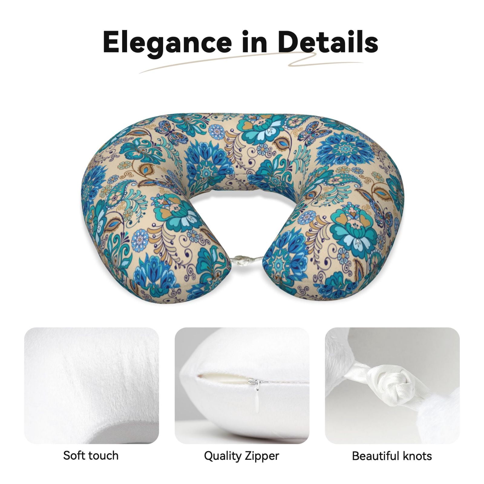 Xecao Vintage Floral Butterflies Print Memory Foam Cervical Neck Pillow Versatile U-Shaped Pillows for Home,Office,Camping,Travelling,Soft Washable Cover