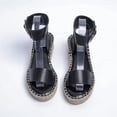thumbnail image 3 of Zanvin Womens Sandals Clearance Summer Ladies Shoes Slope Heel Thick Soled Straw Woven Metal Buckle Women's Sandals, Black, 40, 3 of 6
