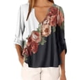thumbnail image 3 of Blusa Camisa con cuello en V y estampado floral Blusa suelta de manga larga Top de mujer, Blanco, S sidaley AP002021-33, 3 of 5