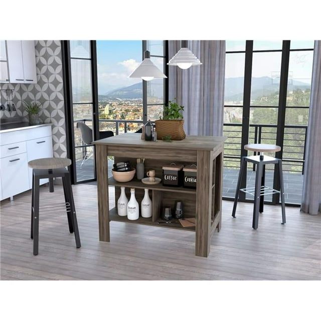 HomeRoots 474091 Brown Kitchen Island with Three Storage Shelves