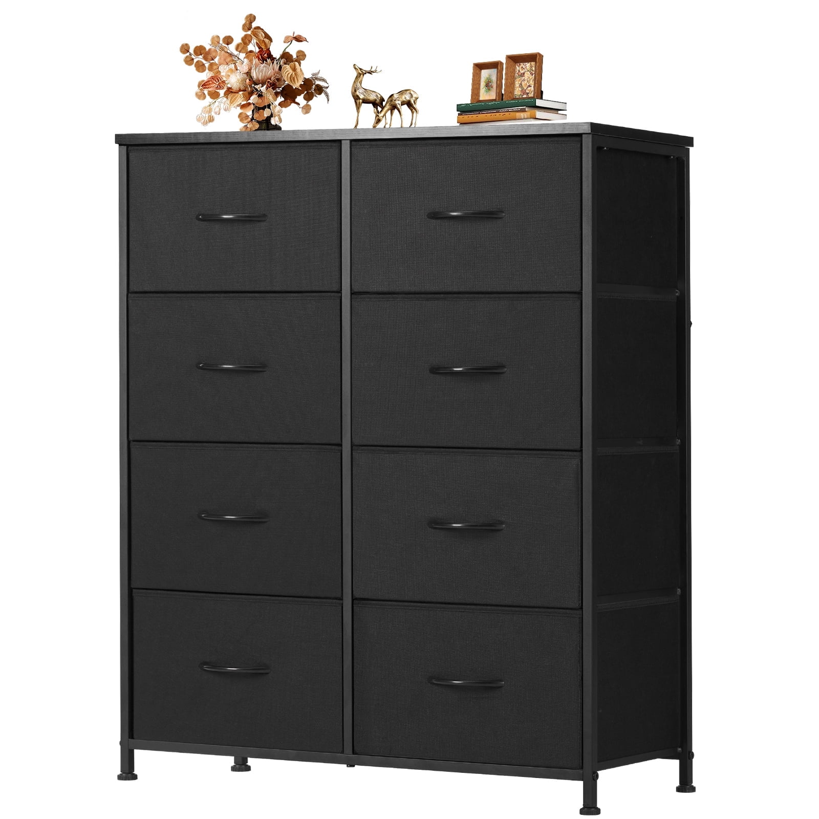 JIOABL 8 Drawer Chest Organizer with Fabric Bins, Dresser for Bedroom, Tall Steel Frame, Black