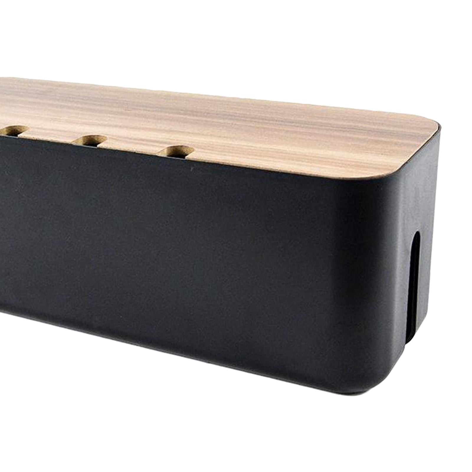 Nishiyuenyi Cable Management Box, 11x4x4.5", Wooden Lid, Cord Organizer for Home/Office/Kitchen Black
