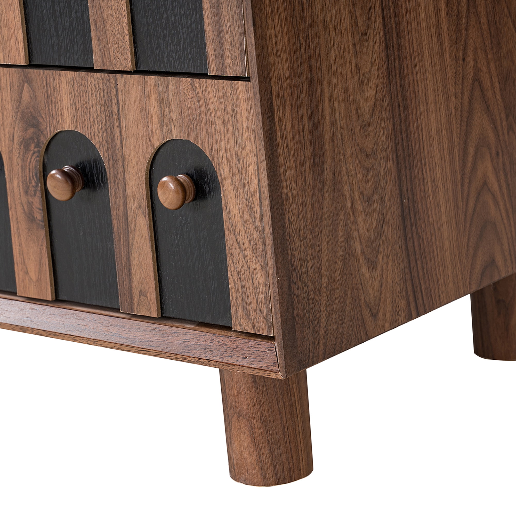 Mintazer Modern Nightstand with Charging Station, Bedside Table with 2 Mirrored Drawer, End Table for Bedroom Living Room, Walnut