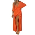 thumbnail image 2 of Robes Grande Taille pour Femmes Robe d'Été Décontractée Maxi Bohème Florale Col en V Manches Courtes Bouffantes Robe de Plage Longue Robe Évasée Manches Courtes en Liquidation, 2 of 9