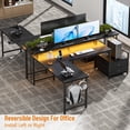 thumbnail image 4 of Satifur 66" L-Shaped Gaming Desk with LED Lights & Power Outlets, Computer Desk with Drawers & Printer Stand, Black, 4 of 8