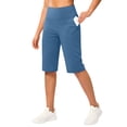 thumbnail image 6 of Dwellite Women's Bermuda Long Shorts Knee Length Capris with Pockets High Waisted Athletic Casual Shorts for Women 2026 Light Blue S, 6 of 9
