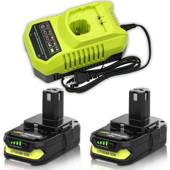 2-Pack 18V 3.0Ah Li-ion Battery & Charger Combo for Ryobi 18V P102 P103 P104 P105 P107 P108 P109 P190 P191 P122 Power Tools