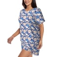thumbnail image 2 of Fuzoiu white Skull blue daisy Print Women's Short-Sleeved Pajama Set,Lounge Sleepwear Set,Womens Pajama Sets 2 Piece,Button-Up Top and Shorts with Pockets-Small, 2 of 7
