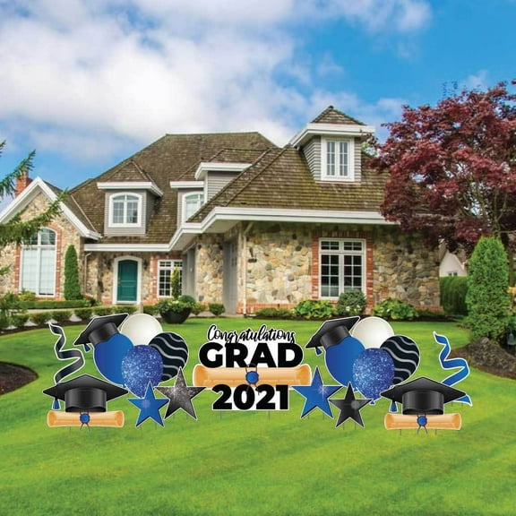 Blue Sparkle Graduation Decorations Set, Blue Graduation Party Supplies, 12 Pieces