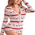 thumbnail image 1 of EIMELI Pyjama à Manches Longues Imprimé pour Femmes, Col en V, Combinaison Moulante, 1 of 5