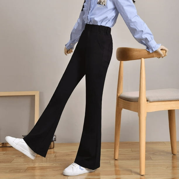 Pantalones negros a la moda con parte inferior acampanada para niñas, ropa de abrigo de primavera/otoño, pantalones para niños, pantalones elegantes para niños