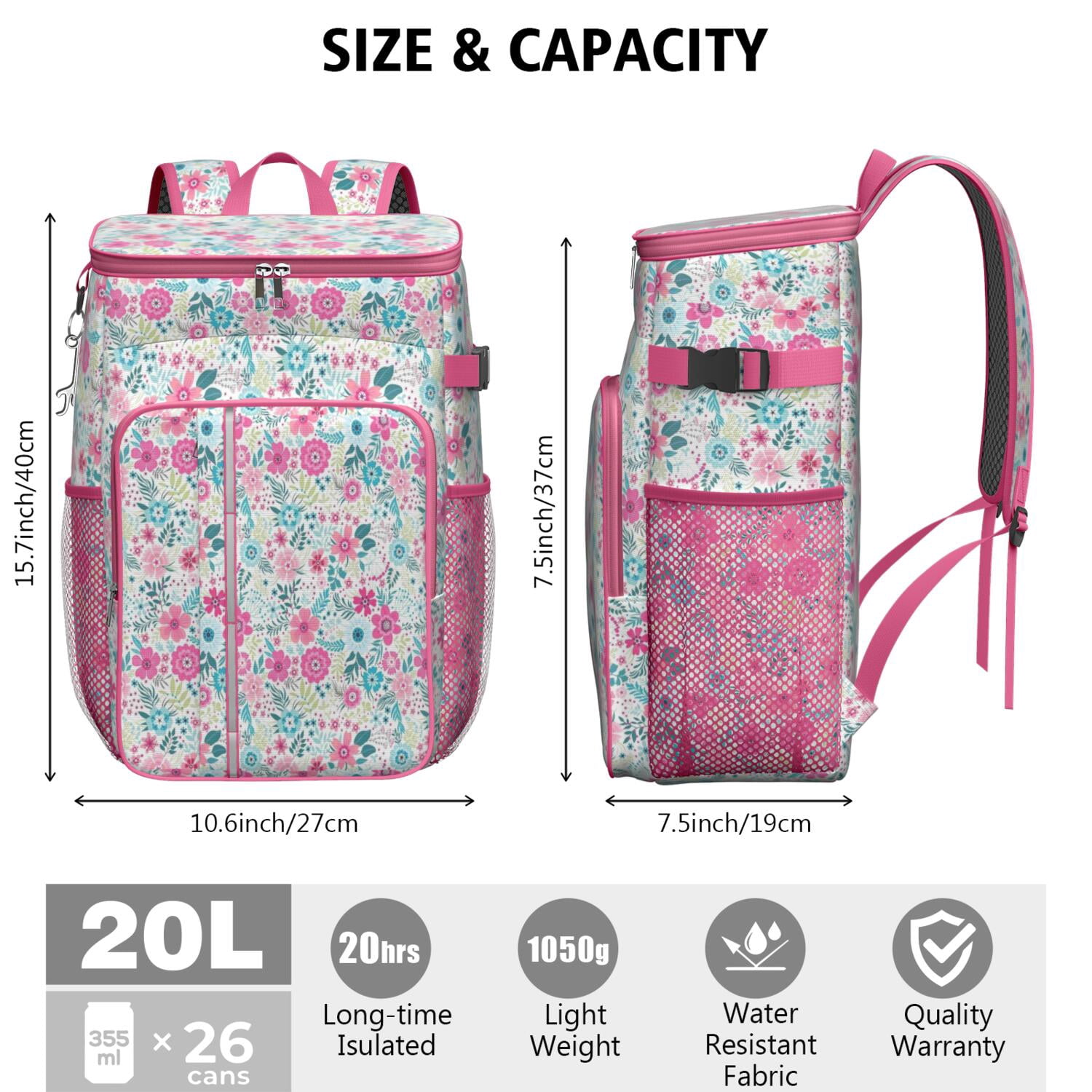 Travel Cooler Bag - Pioneer Flower Camping Beer Cooler Backpack with Bottle Opener- Waterproof Insulated Picnic Backpacks - Cooler Bag for Beach
