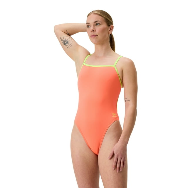 Speedo Maillot de Bain une Pièce à Fines Bretelles pour Femmes - Orange Été, 24