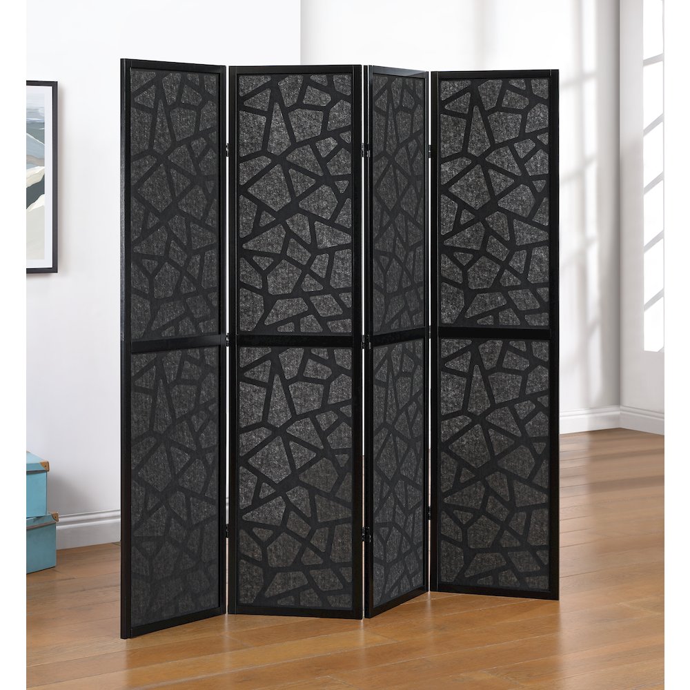 Roundhill Furniture Aurra 4-Panel Wood Room Divider, Folding Portable Partition Screen, Black