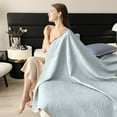 thumbnail image 5 of Qocolhg Knitted Summer Cooler Quilt Twin Size - Cooling Blankets for Hot Sleepers, Skin-friendly Plain Printed Washed Cotton Summer Quilt, Bedding Soft Coverlet Quilts for Kids, 59x79 inch,Light Blue, 5 of 6