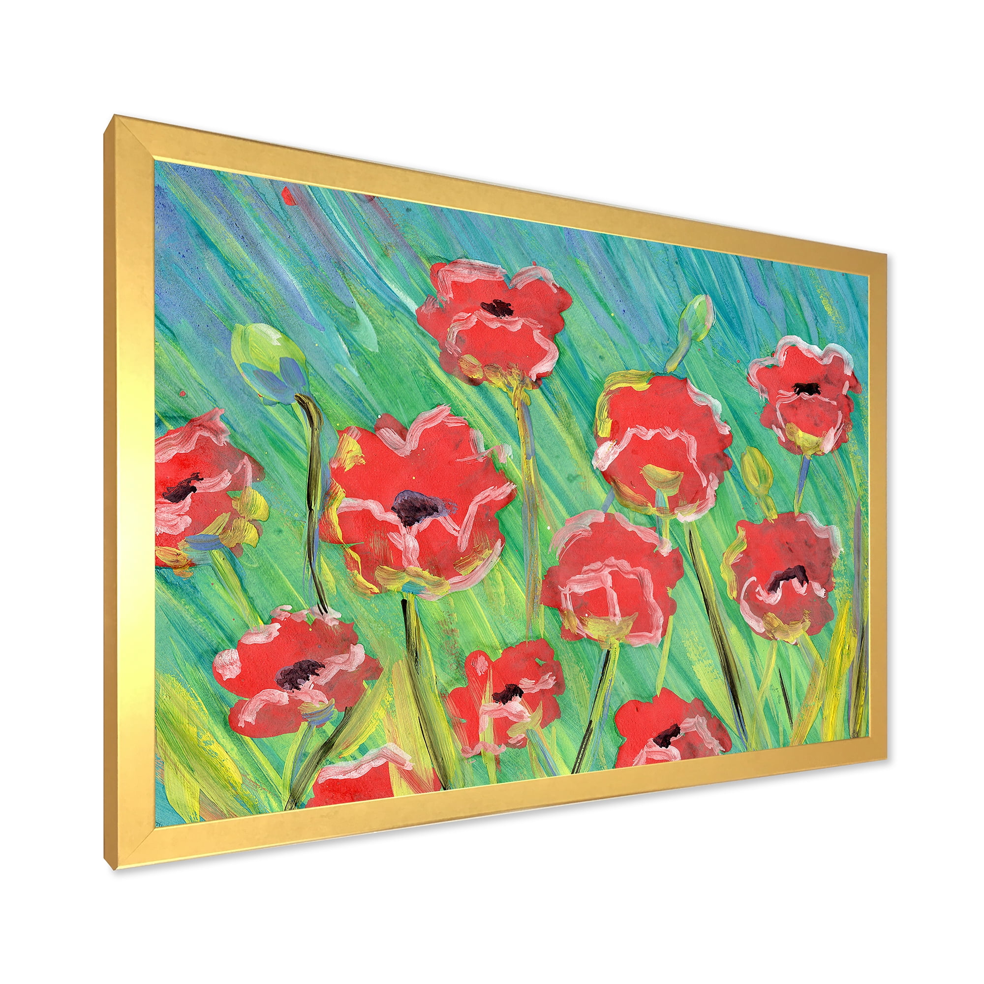 Designart 'Gouache Of Blooming Red Poppies' Traditional Framed Art Print