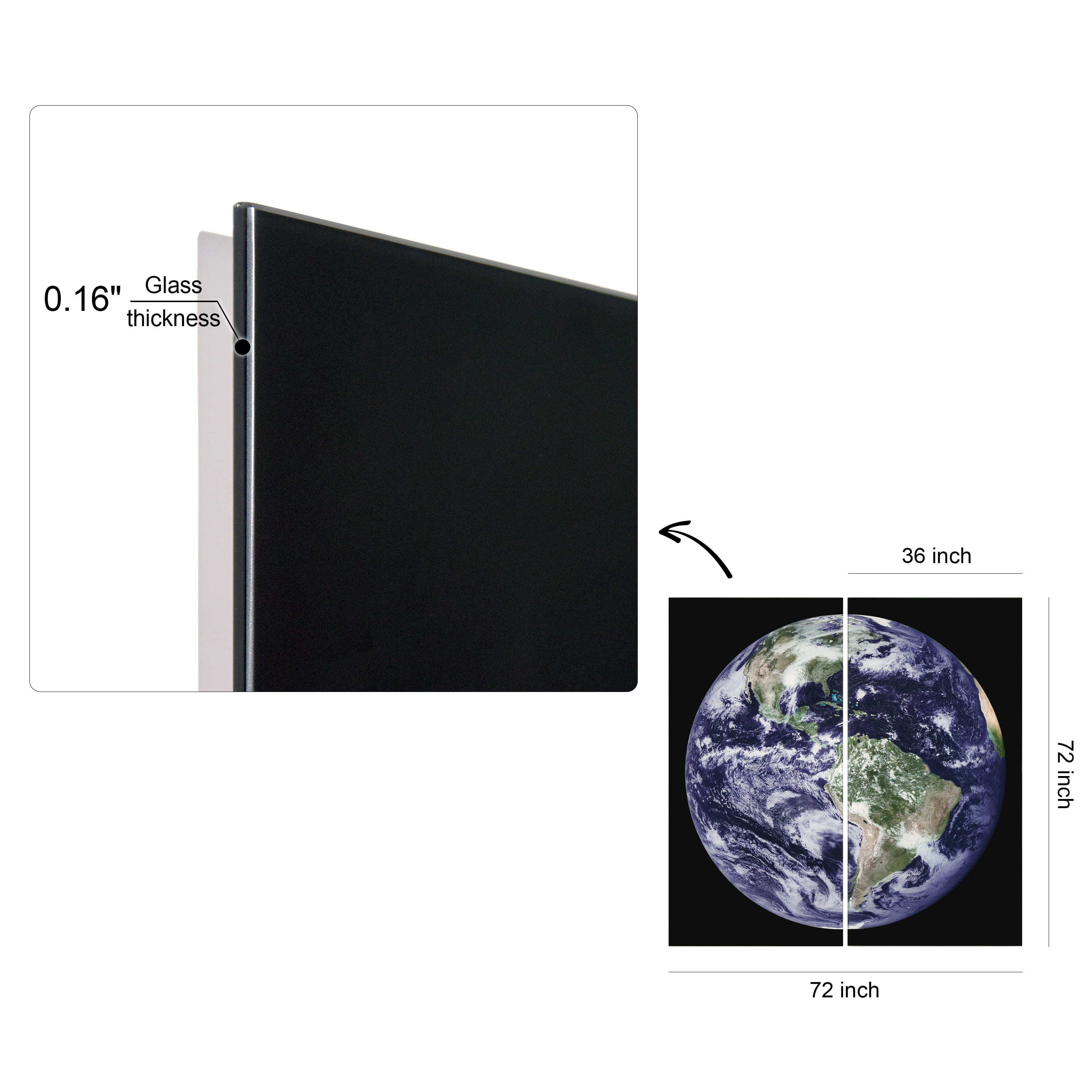 "Terra" Oversized 72"x 36" Frameless Free-Floating Reverse Printed Tempered Art Glass Panels Set
